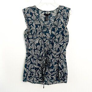 banana republic / blue geo beaded patterned cotton silk peplum XS